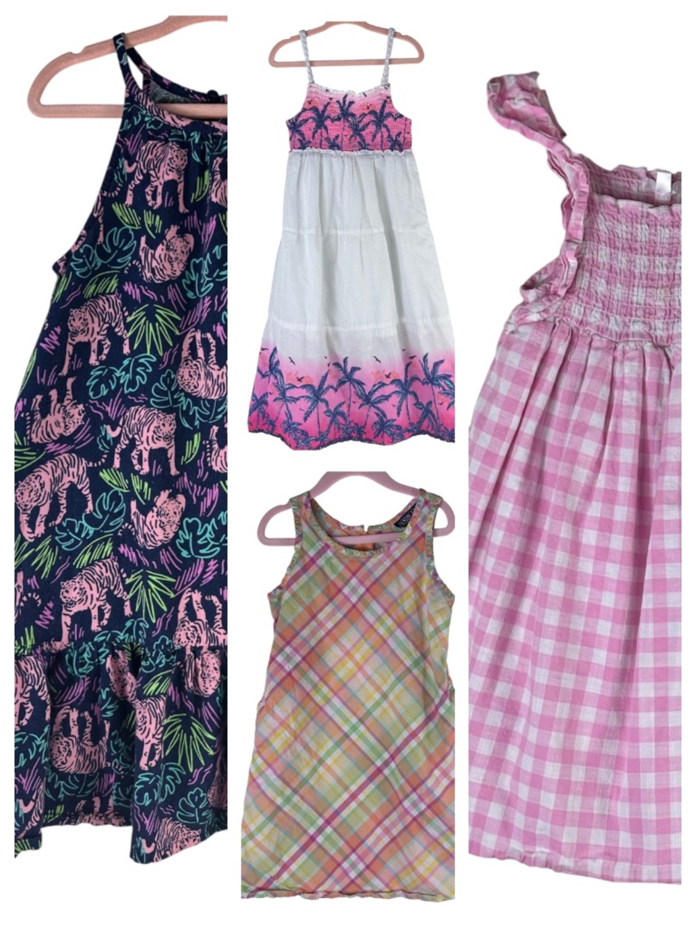 LOT (4) Cat & Jack Lands End Dress Sundresses 5T Girls 5 Pink Plaid Tigers